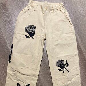 Butterfly Baggy Cargo Pants Women Floral Printed Low Rise Wide Leg Barrel Pant S